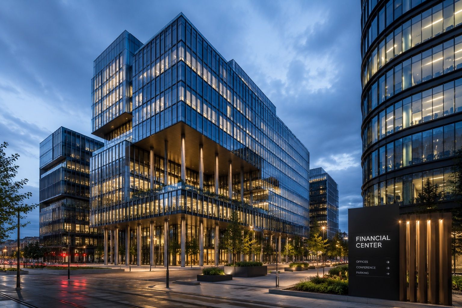 Moderní bankovní centrála ve středoevropském městě
