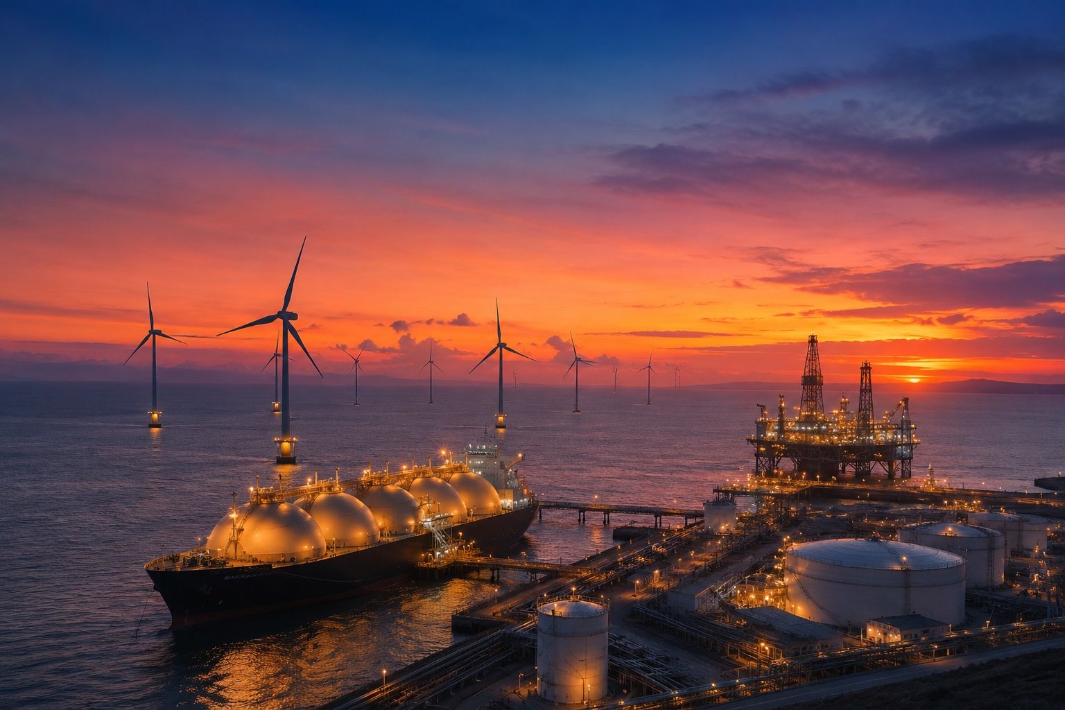 Ropná a plynová infrastruktura TotalEnergies za soumraku